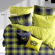 روتختی تک نفره رزت طرح چهارخونه سرمه ای زرد سری RZ77