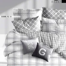 روتختی تک نفره رزت طرح چهارخونه سفید طوسی سری RZ81