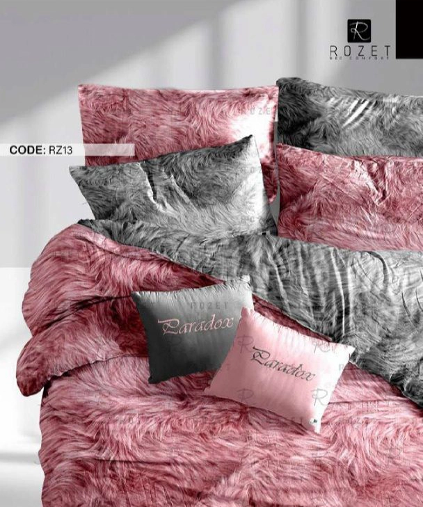 روتختی تک نفره رزت طرح خز طوسی صورتی سری RZ13